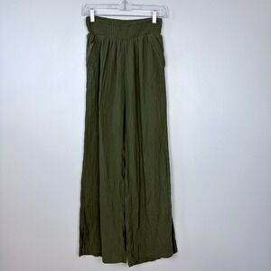 Aerie Gauzy High Waisted Pant Olive Green Wide Leg Elastic Waistband‎ Size XS